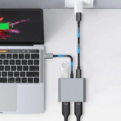 6. Tech-Protect HB08 4in1 USB-C + USB2.0 + 2 x HDMI 4K 60HZ Adapter - grau
