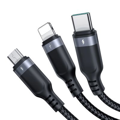 3. Joyroom Multi-Use Series S-A18 3in1 USB-A – Lightning /USB-C/Micro-USB-Kabel 0,3 m – Schwarz