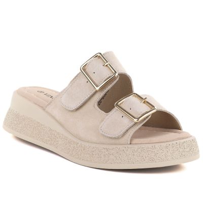 Beige Keilsandalen aus Leder, Vinceza 88045