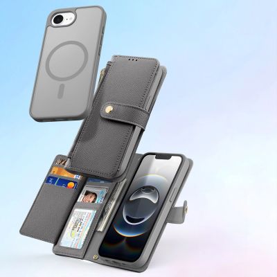 4. Dux Ducis Lawa Lederhülle für iPhone 16e / 17e mit abnehmbarer magnetischer Brieftasche – Grau