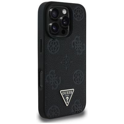 4. Guess Grained Hot Stamp Peony Triangle Logo MagSafe Case für iPhone 16 Pro - Schwarz