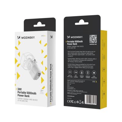 15. Wozinsky WF16-YCS 5000 mAh 15 W USB-C Mini-Powerbank mit integriertem USB-C-Kabel und Apple Watch Ladegerät – Weiß