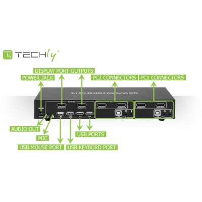13. TECHLY KVM-Switch DisplayPort/USB 2x1 Dual HE