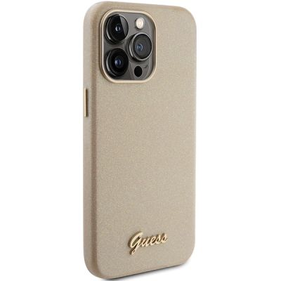 4. Guess Glitter Glossy Script Hülle für iPhone 15 Pro Max – Gold