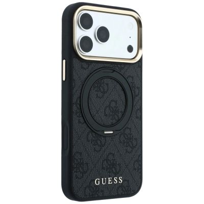 4. Guess Ring Stand 360 4G Classic Logo MagSafe Hülle für iPhone 17 Pro / 18 Pro - Schwarz