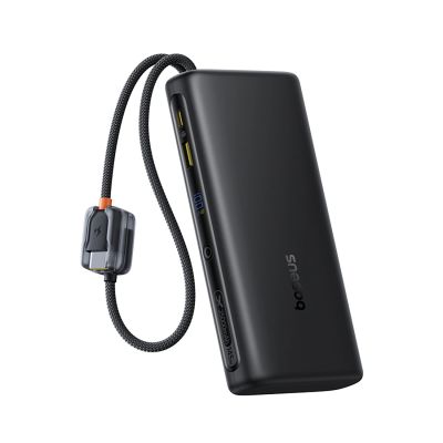Baseus EnerFill FC41 25000mAh 145W Powerbank mit Digitalanzeige und integriertem Dual-USB-C-Kabel – Schwarz