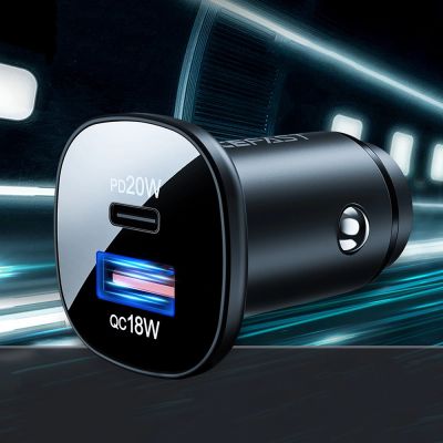 11. Acefast Autoladegerät 38W USB Typ C / USB, PPS, Power Delivery, Quick Charge 3.0, AFC, FCP schwarz (B1 schwarz)