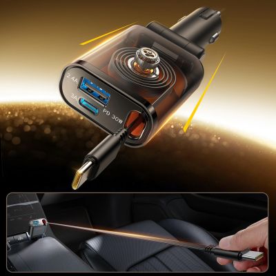 2. Joyroom JR-CCL07 3-in-1 Autoladegerät mit integriertem einziehbarem Kabel - Dunkelgrau