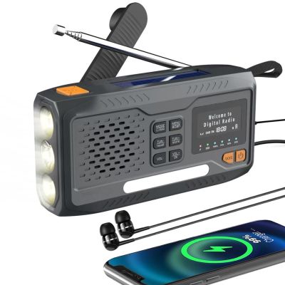 Extralink Bluetooth-Solarradio mit Kurbeldynamo-Powerbank (4000 mAh) und SOS-Taschenlampe BT-4000, tragbar, analog und digital, Schwarz/Orange
