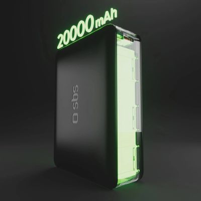 7. Powerbank SBS 20000mAh 65W PD AFC USB-C USB-A für Laptop, Tablet, Smartphone - schwarz