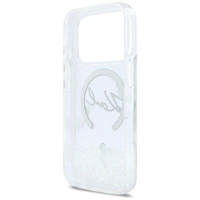 7. Karl Lagerfeld Flüssigglitzer-MagSafe-Hülle mit Karl-Schriftzug-Logo für iPhone 17 Pro – Transparent
