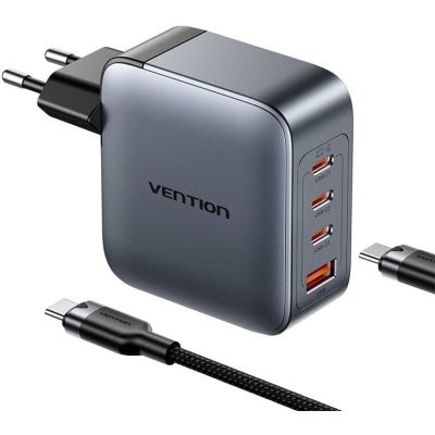 2. Vention 100W GaN-Ladegerät, 1x USB-A, 3x USB-C + 1 m USB-C-zu-USB-C-Kabel