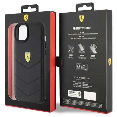 8. Ferrari FEHCP15MRDUK iPhone 15 Plus 6,7" schwarz/schwarzes Hardcase mit gestepptem Metalllogo
