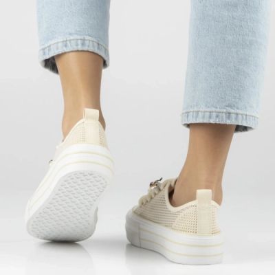 6. Damen-Sneaker aus Mesh mit Plateausohle, beige, Filippo DTN7855