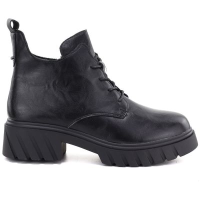 2. Schwarze Damen-Ankle-Boots aus Leder mit Plateausohle, Modell M.Daszyński SFY2502-11ac