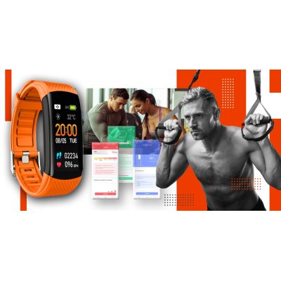 6. Smartwatch GIEWONT Schwarz Orange 2 Armbänder GW200-9