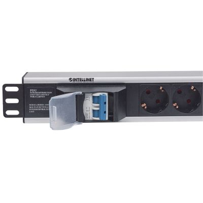 4. Intellinet 711432 PDU 6-fach Steckdosenverteiler 1,5 HE Schwarz, Grau