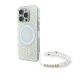 Guess IML Flowers Allover Electro With Pearl Strap MagSafe-Hülle für iPhone 16 Pro – Weiß
