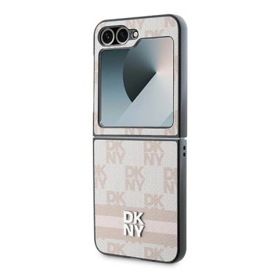 6. DKNY Checkered Pattern Printed Stripes Hülle für Samsung Galaxy Z Flip 6 – Rosa