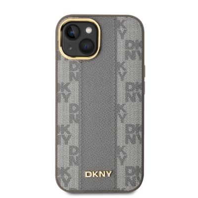 2. DKNY Leather Checkered Mono Pattern MagSafe-Hülle für iPhone 14 – Beige