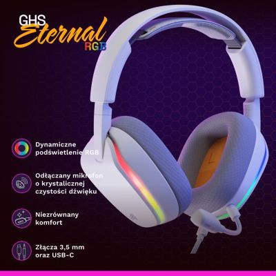 13. Glorious Gaming Glorious GHS Eternal RGB – RGB-Stereo-Gaming-Kopfhörer für PC, PS5, PS4, Switch – Speziell abgestimmte Treiber, abnehmbares Mikrofon, USB-C – Robust und komfortabel für 24/7 – Weiß