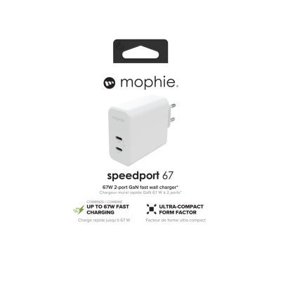 3. Mophie GaN Charger Dual - Wandladegerät mit zwei USB-C-Eingängen, 67 W (weiß)