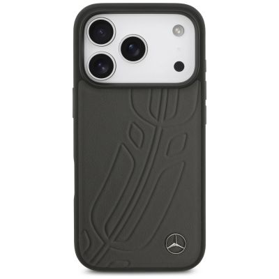 3. Mercedes Leather Large Laurel Leave MagSafe Case für iPhone 17 Pro - Schwarz und Grau