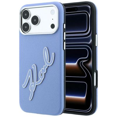 Karl Lagerfeld Schutzhülle mit großem, glattem Harz-Logo für iPhone 18 Pro Max / 17 Pro Max – Blau