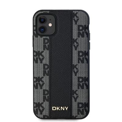 3. DKNY Leder-MagSafe-Hülle mit kariertem Monomuster für iPhone 11 / Xr – Schwarz