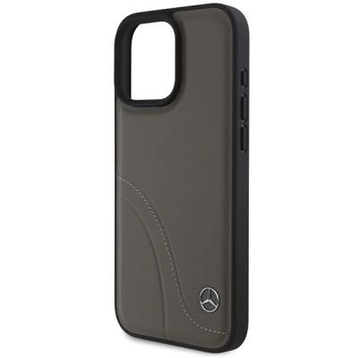 6. Mercedes MB Lederhülle mit geschwungenen Ziernähten für iPhone 16 Pro Max – Braun