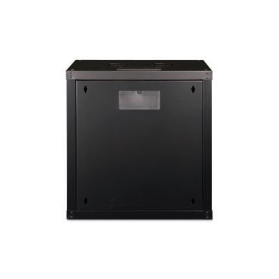 24. Einzigartiger 19-Zoll-12-HE-Wandnetzwerkschrank (600 x 450 mm), Glastür, schwarz, ungeteilt, montiert, 100 kg