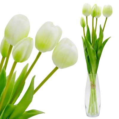 8. Strauß aus 5 weißen Tulpen, 39 cm, naturgetreue Frühlingsdekoration