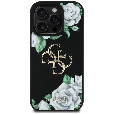 3. Guess Grained Roses Big 4G Logo iPhone 16 Pro Hülle - Schwarz