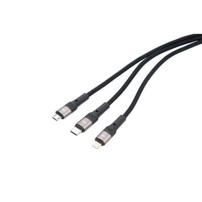 2. TROIKA DREIZACK PRO USB-Kabel 1,2 m USB-C/Micro-USB-A/Lightning 100 W Schwarz, Grau