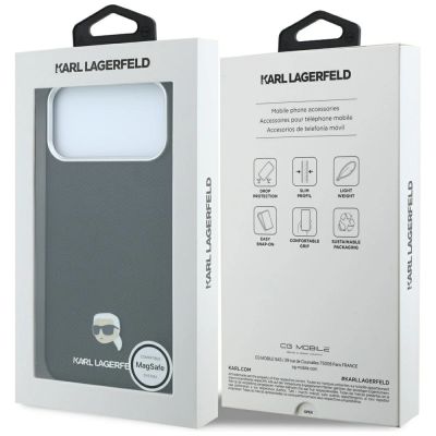 8. Karl Lagerfeld MagSafe-Schutzhülle mit genarbtem Karl-Kopf-Motiv für iPhone 18 Pro / 17 Pro – Schwarz