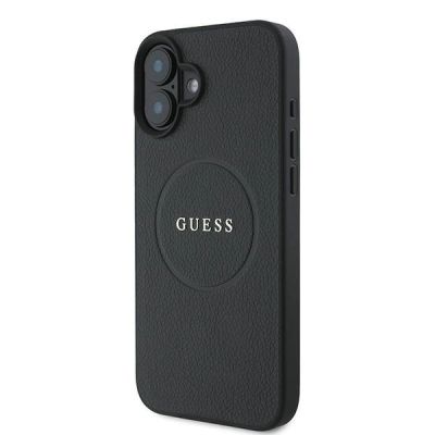 2. Guess Grained Gold Ring MagSafe-Hülle für iPhone 16 Plus – Schwarz