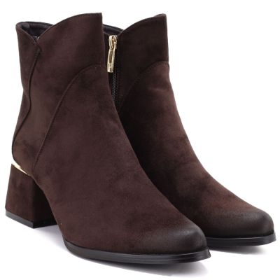 4. Potocki Stiefeletten aus Wildleder mit hohem Absatz für Damen in Schokoladenbraun, Größe S12875