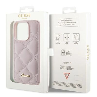 8. Guess Quilted Metal Logo Hülle für iPhone 15 Pro – Rosa