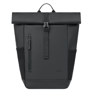 7. Rivacase Eden Rucksack, Roll-Up-Rucksack, Schwarz, Polyester, Gewachstes Leder (zum Hochziehen)