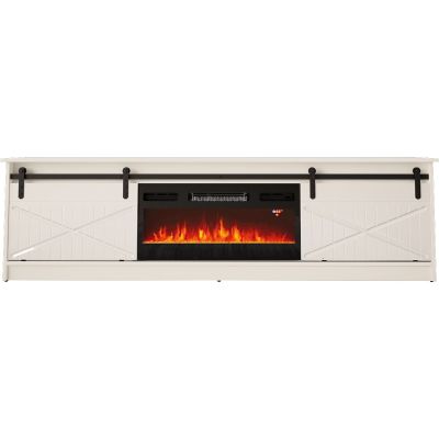 GRANERO TV-Schrank + Kamin 200x56,7x35 weiß/weiß glänzend