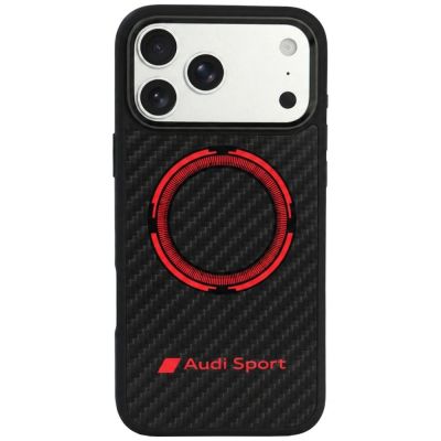 Audi RSQ Carbonfaser Sport Red Circle MagSafe Hülle für iPhone 18 Pro Max / 17 Pro Max - Schwarz