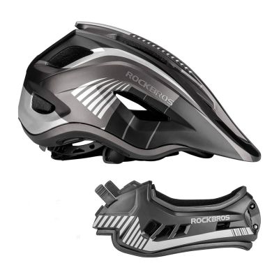 6. Rockbros TT-32SBTG-S Kinderfahrradhelm mit abnehmbarem Kinnbügel, Größe S – Grau