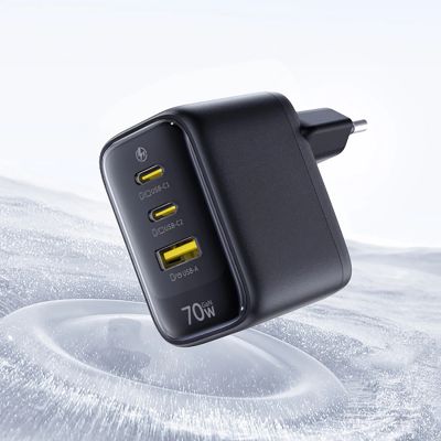 12. Baseus EnerFill FE22 70W Wandladegerät 2 x USB-C + USB-A - Schwarz