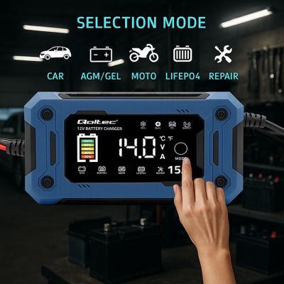 2. QOLTEC Ladegerät 12V 15A | Gleichrichter für AGM-, Gel- und LiFePO4-Akkus | LCD