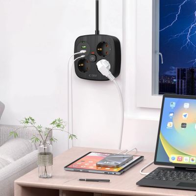 5. Tech-Protect PCS3X4 Steckdosenleiste, 3 Steckdosen, 2xUSB-A, 2xUSB-C 200 cm - schwarz