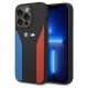BMW Silikonhülle mit blauen und roten Streifen aus der M-Kollektion für iPhone 15 Pro Max – Schwarz