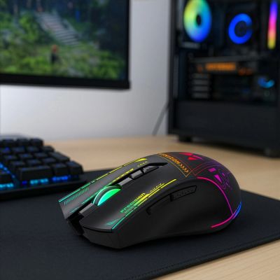 6. Wozinsky WMGB-3200 Kabellose optische Gaming-Maus mit integriertem Akku, 3200 DPI und RGB-Beleuchtung – Schwarz