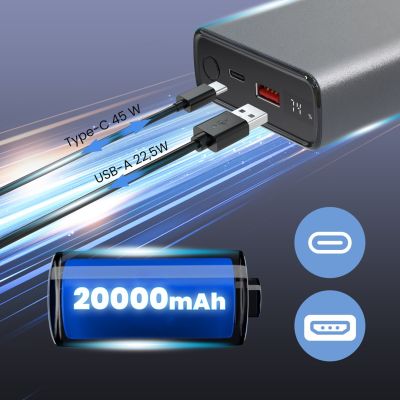 7. Extralink Powerbank EPB-126 20000mAh Silber, 45W PD, USB-C