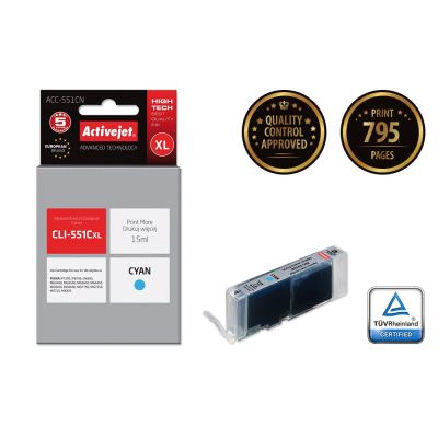 2. Activejet ACC-551CN Tinte (Ersatz für Canon CLI-551C; Supreme; 15 ml; blau)