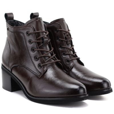 9. Damen-Ankle-Boots aus Leder mit Schnürung, Schokoladenbraun, Vinceza EN27-133107